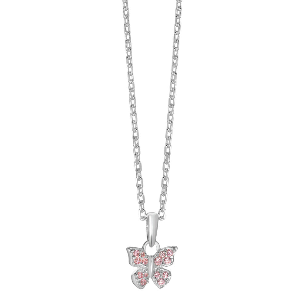 Necklace with pendant Silver Zirconia Rose, 14 Stones Butterfly 36-38 cm Ø9 mm