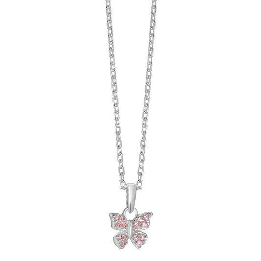 Chain necklace with pendant Silver Zirconia Rose, 14 Stones Butterfly 36-38 cm Ø9 mm