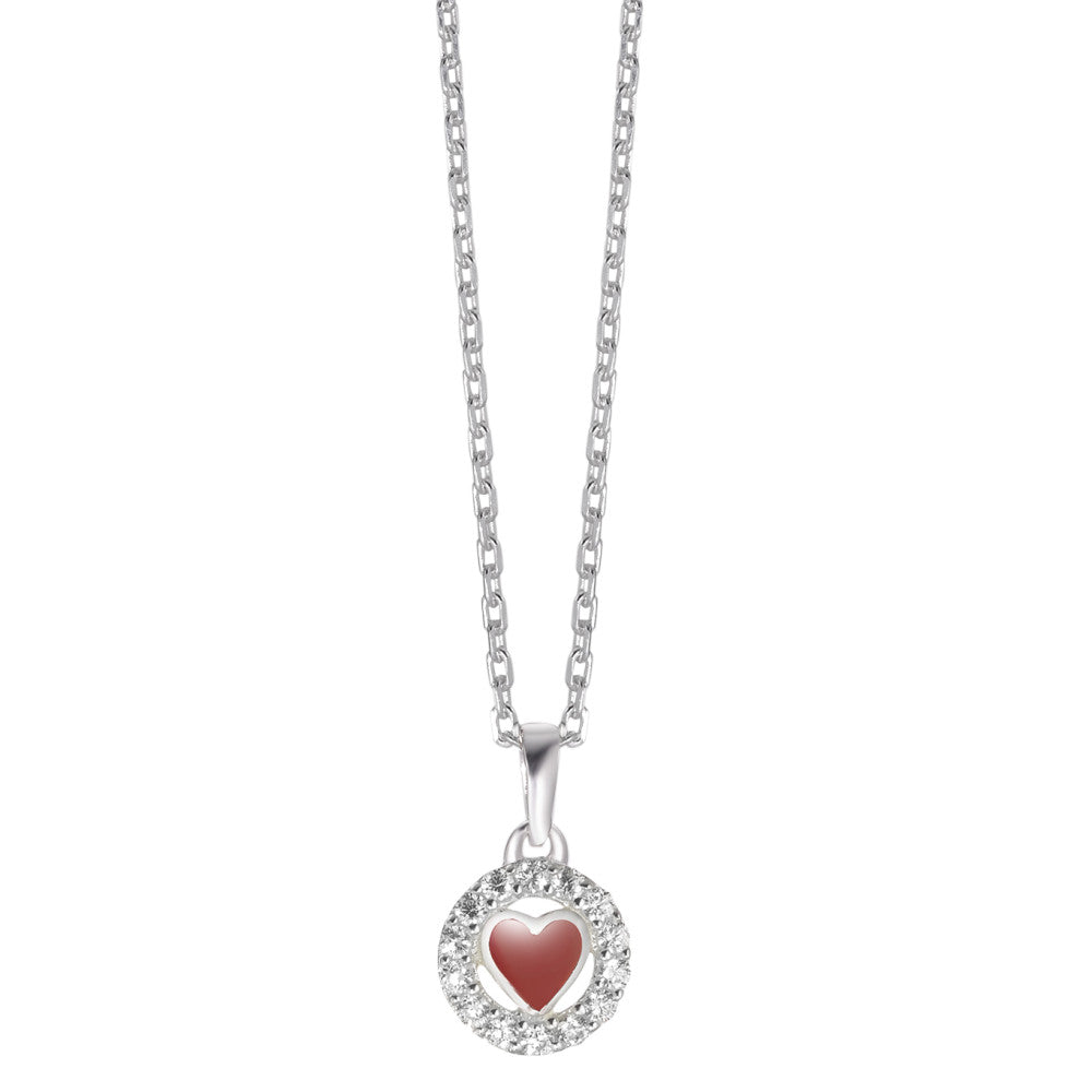 Necklace with pendant Silver Zirconia Lacquered Heart 36-38 cm Ø8.5 mm