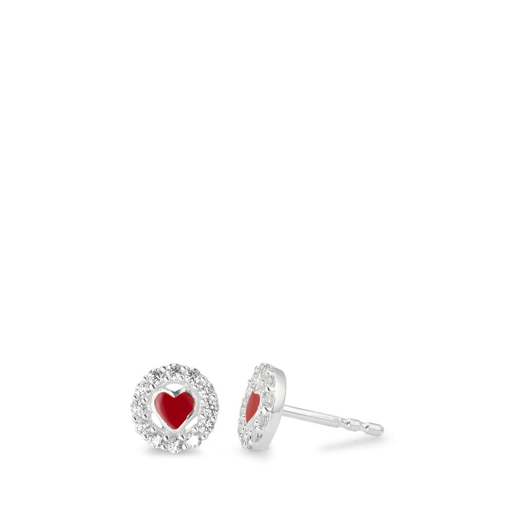 Stud earrings Silver Zirconia Lacquered Heart Ø7 mm