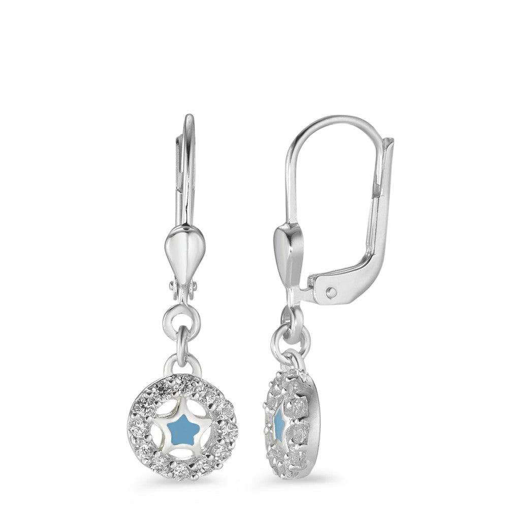 Drop Earrings Silver Zirconia Lacquered Star Ø7 mm