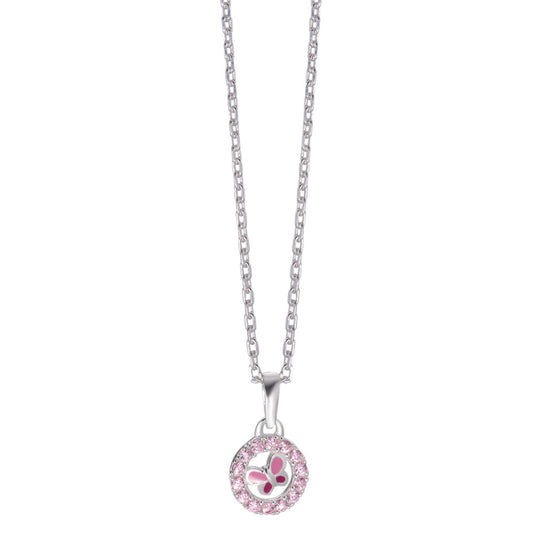 Chain necklace with pendant Silver Zirconia Rose Lacquered Butterfly 36-38 cm Ø8.5 mm
