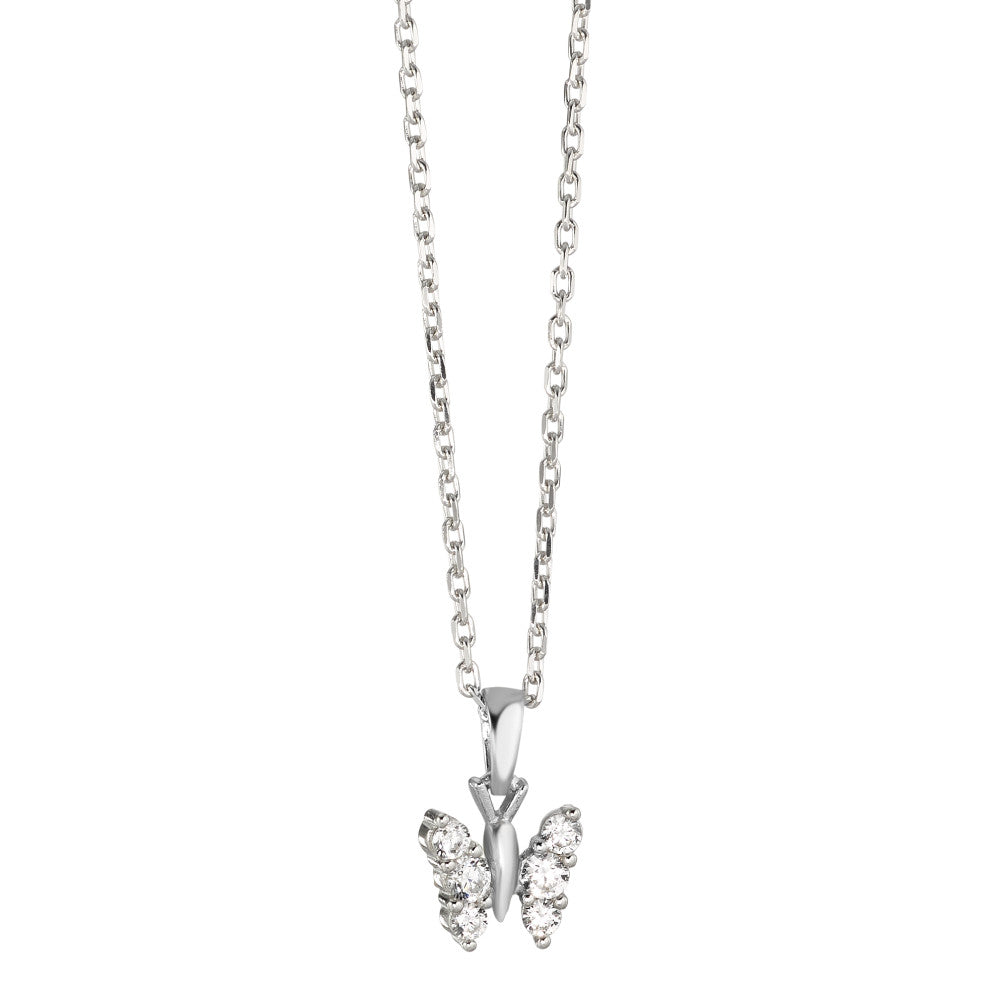 Necklace with pendant Silver Zirconia White, 6 Stones Rhodium plated 36-38 cm