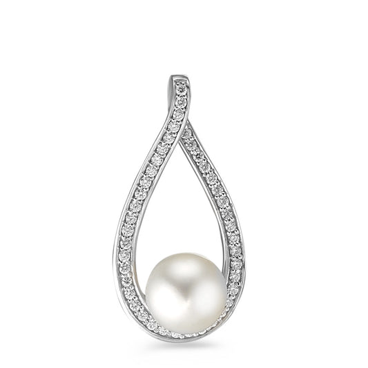 Pendant 18k White Gold Diamond 0.12 ct, w-si Freshwater pearl