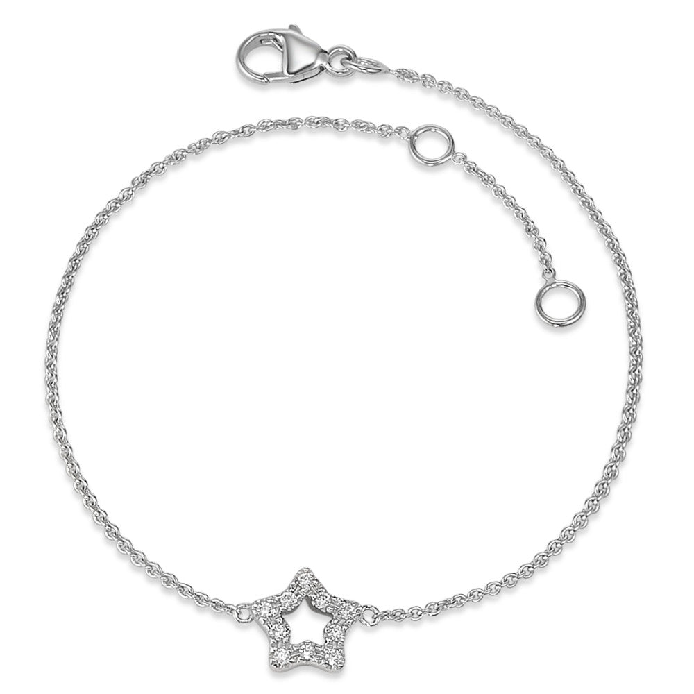 Bracelet 9k White Gold Zirconia 10 Stones Star 15.5-17.5 cm