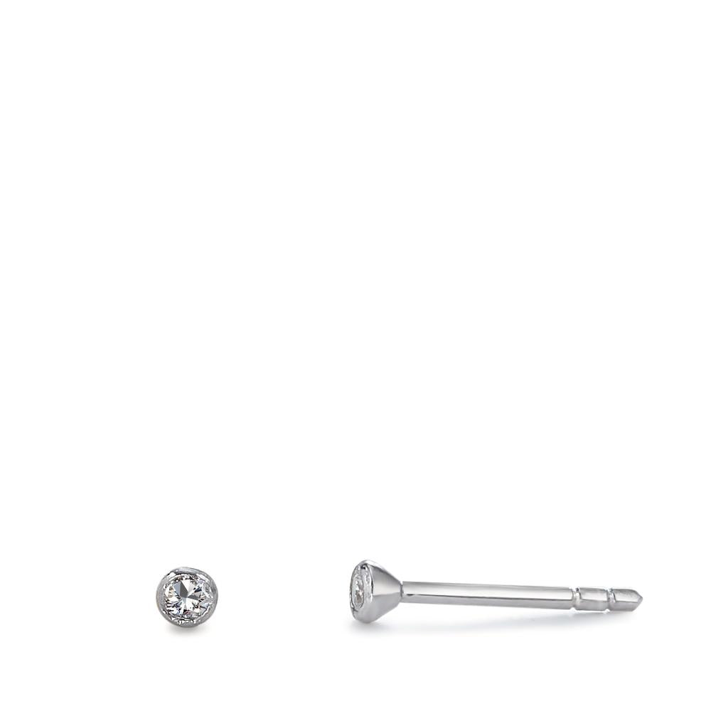 Stud earrings Silver Zirconia 2 Stones Rhodium plated Ø2 mm