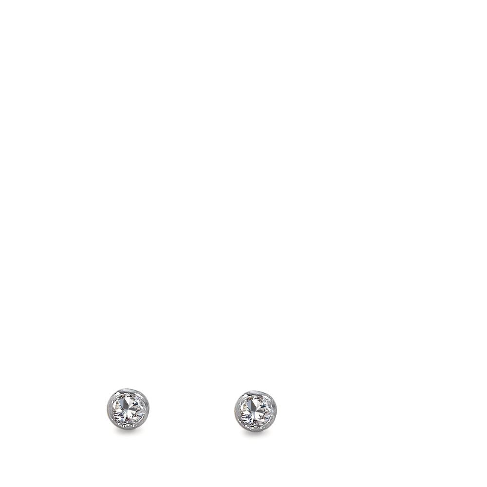 Stud earrings Silver Zirconia 2 Stones Rhodium plated Ø2 mm