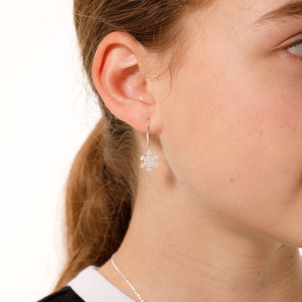 Drop Earrings Silver Zirconia Snowflake