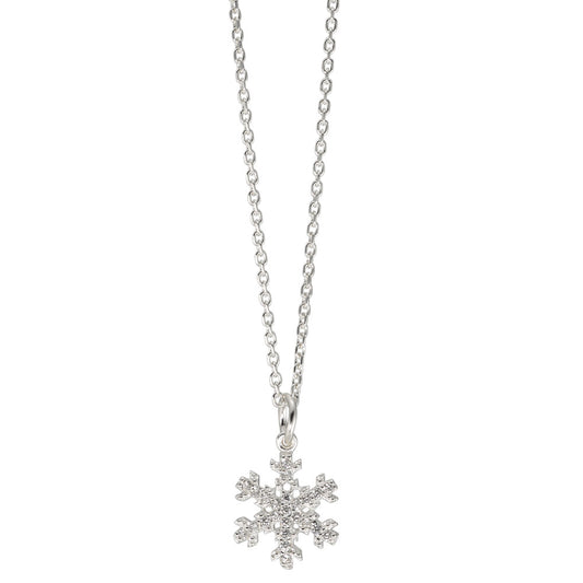 Chain necklace with pendant Silver Zirconia Snowflake 38-40 cm Ø9 mm