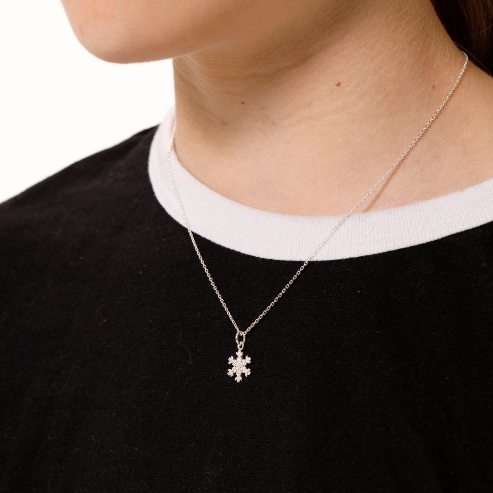 Necklace with pendant Silver Zirconia Snowflake 38-40 cm Ø9 mm