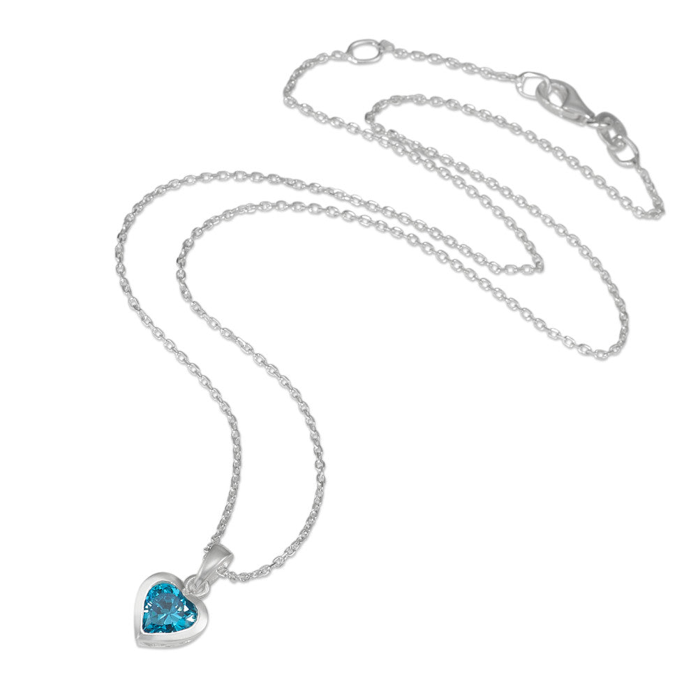 Necklace with pendant Silver Synthetic Aquamarine 6 mm Rhodium plated 38-40 cm