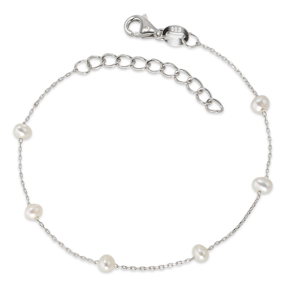 Bracelet Silver Rhodium plated Freshwater pearl 15-18 cm