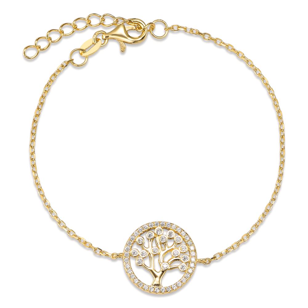 Bracelet Silver Zirconia Yellow Gold plated Tree Of Life 16-19 cm