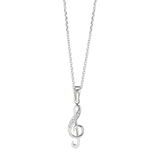 Chain necklace with pendant Silver Zirconia 5 Stones Treble Clef 38-40 cm