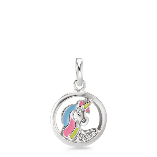 Pendant Silver Zirconia 5 Stones Rhodium plated Unicorn Ø11.5 mm