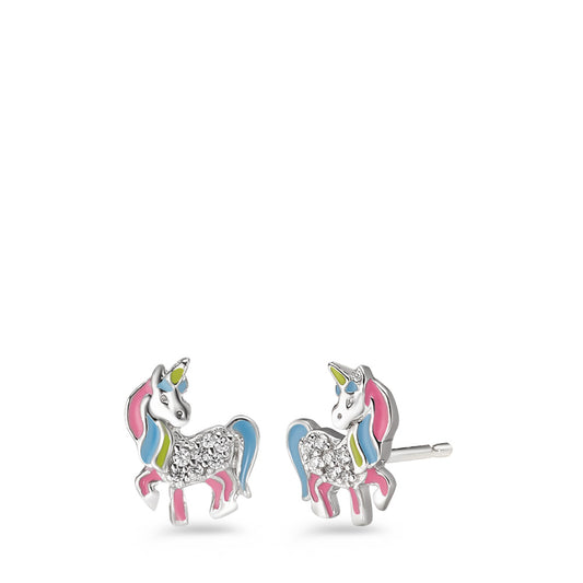 Stud earrings Silver Zirconia Rhodium plated Unicorn