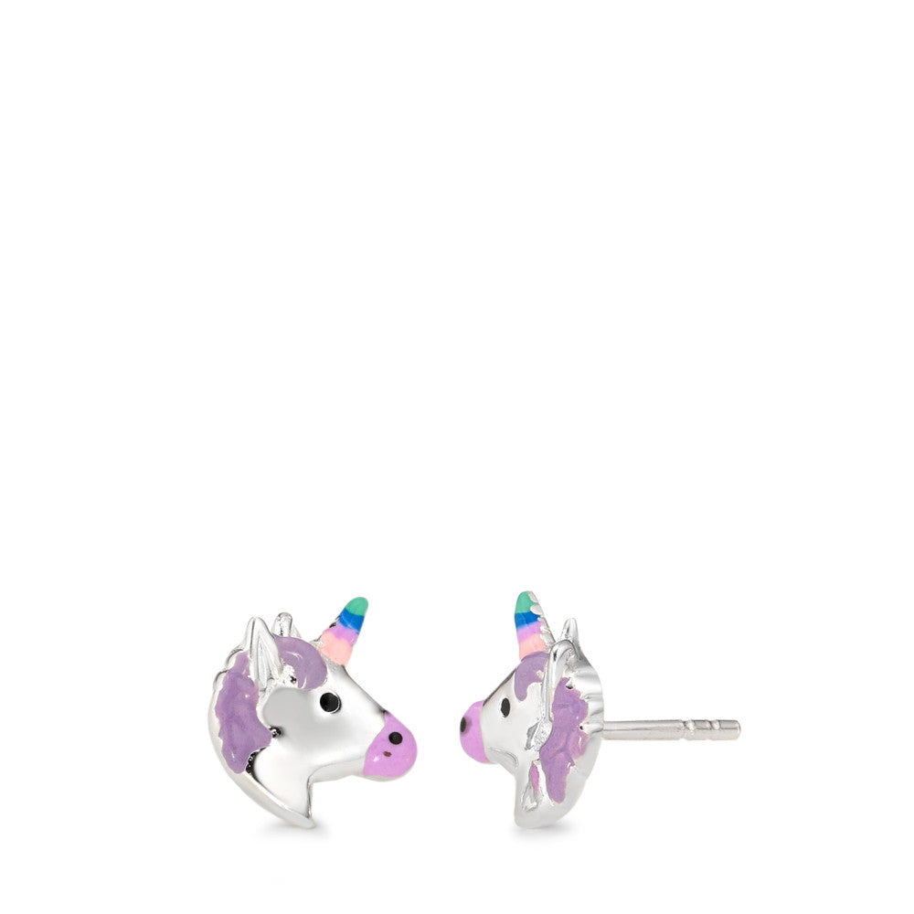 Stud earrings Silver Lacquered Unicorn Ø10 mm