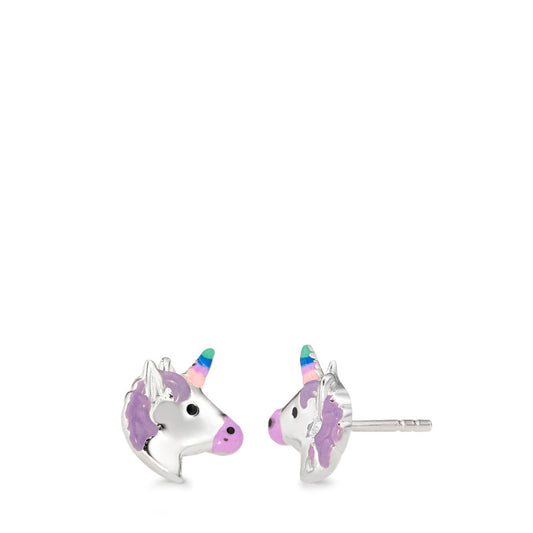 Stud earrings Silver Lacquered Unicorn Ø10 mm
