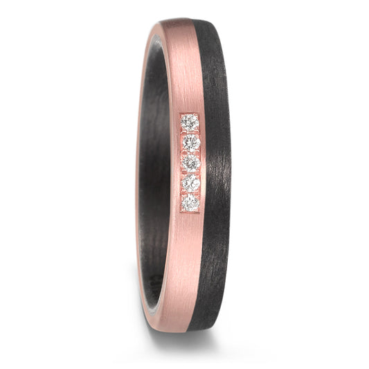 Wedding Ring 14k Rose Gold, Carbon Diamond 0.05 ct, 5 Stones, w-si