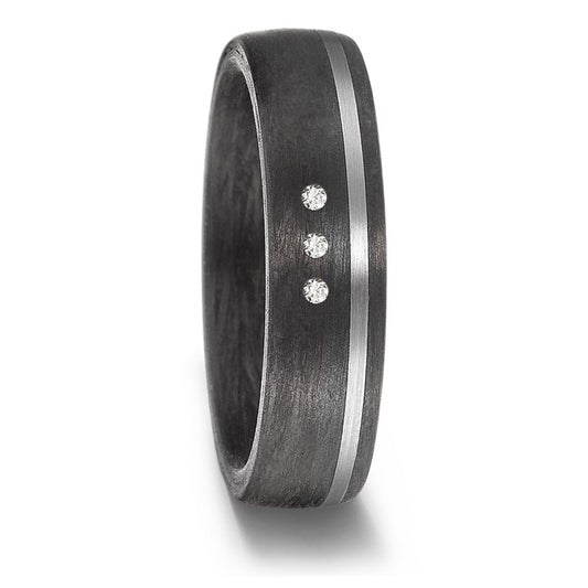 Wedding Ring Palladium 500 , Carbon Diamond 0.03 ct, 3 Stones