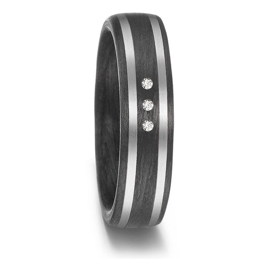 Wedding Ring Palladium 500 , Carbon Diamond 0.03 ct, 3 Stones