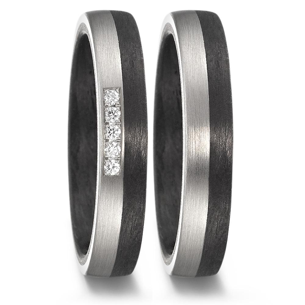 Wedding Ring Palladium 500 , Carbon Diamond 0.05 ct, 5 Stones