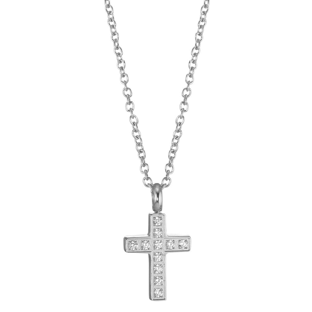 Necklace with pendant Stainless steel Zirconia 11 Stones Cross 45-50 cm