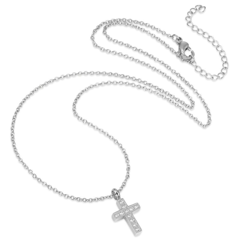 Necklace with pendant Stainless steel Zirconia 11 Stones Cross 45-50 cm