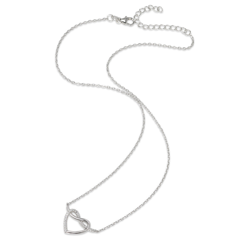 Necklace Silver Zirconia Rhodium plated Heart 40-45 cm Ø14 mm