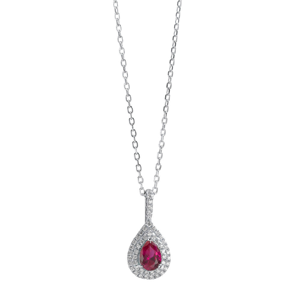 Necklace with pendant Silver Zirconia Pink Rhodium plated 40-45 cm