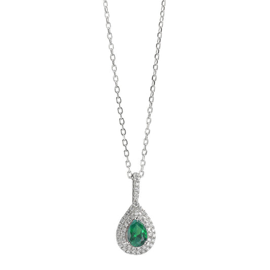 Necklace with pendant Silver Zirconia Green Rhodium plated 40-45 cm