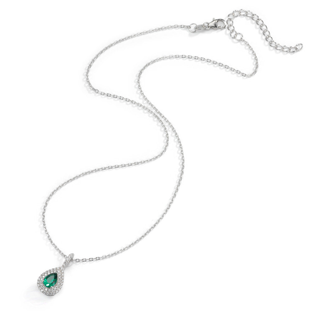 Necklace with pendant Silver Zirconia Green Rhodium plated 40-45 cm