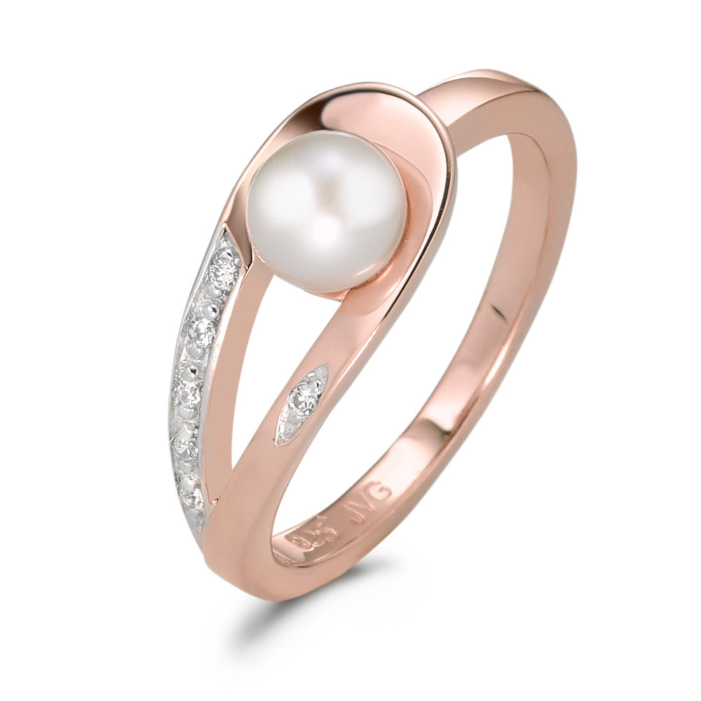 Ring Silver Zirconia 6 Stones Rose Gold plated Freshwater pearl