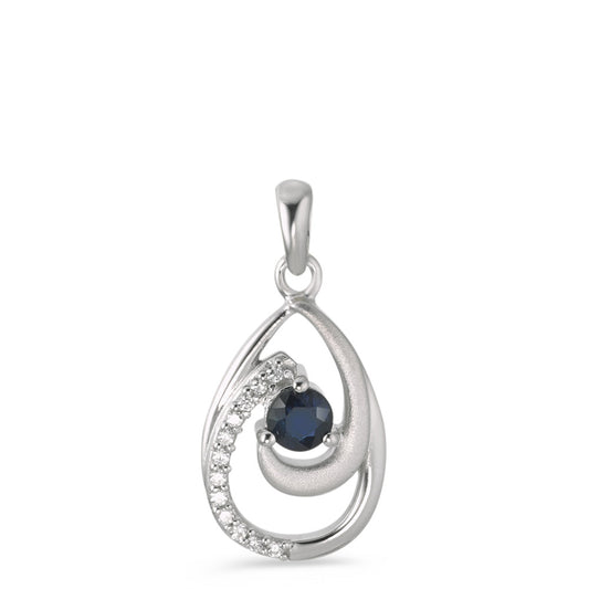 Pendant Silver Sapphire Blue, Zirconia White, 12 Stones Rhodium plated