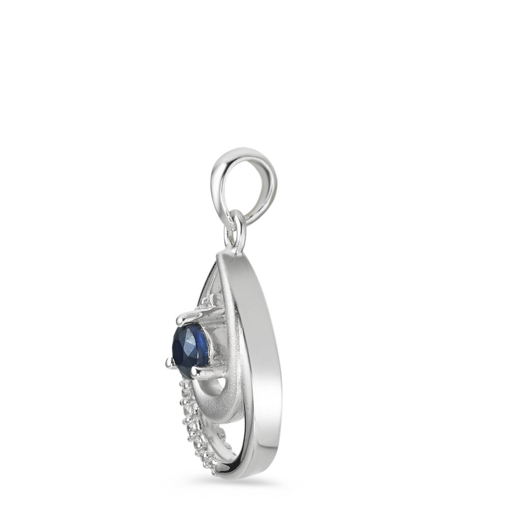 Pendant Silver Sapphire Blue, Zirconia White, 12 Stones Rhodium plated