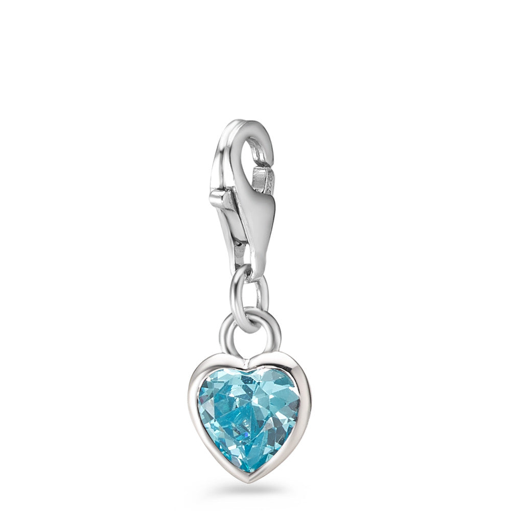 Charms Silver Zirconia Aqua Rhodium plated Heart Ø7 mm