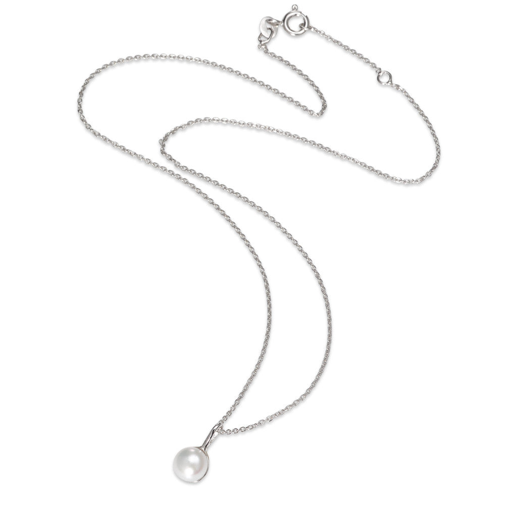 Necklace with pendant Silver Rhodium plated Freshwater pearl 40-42 cm