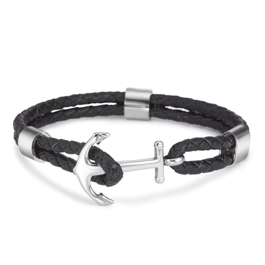 Bracelet Leather, Stainless steel Anchor 21 cm