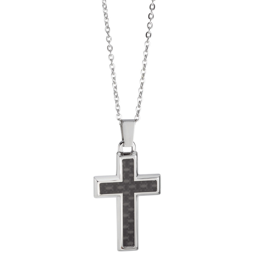 Necklace with pendant Stainless steel, Carbon Cross 45-50 cm