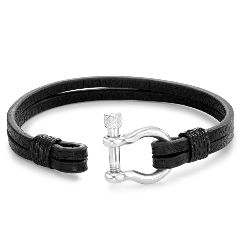 Bracelet Leather, Stainless steel 18.5 cm