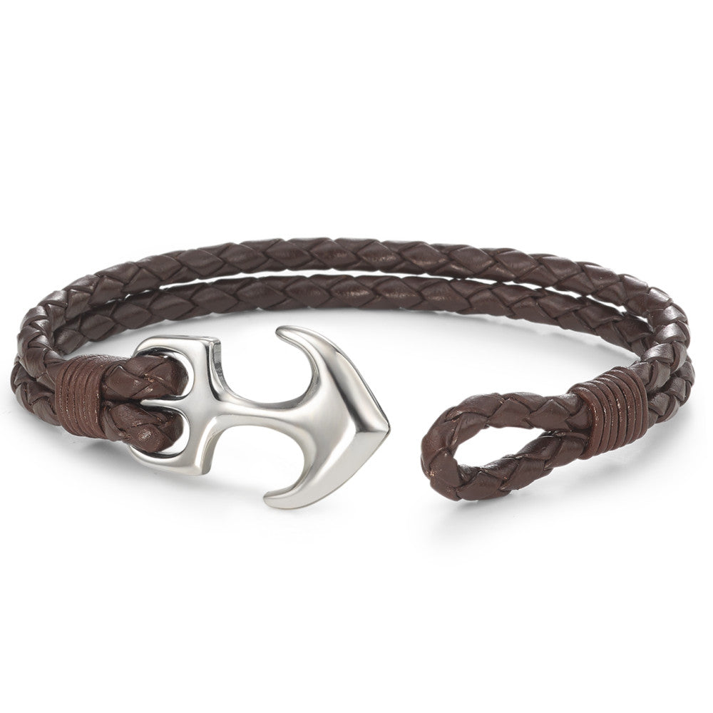 Bracelet Leather, Stainless steel Anchor 18.5 cm