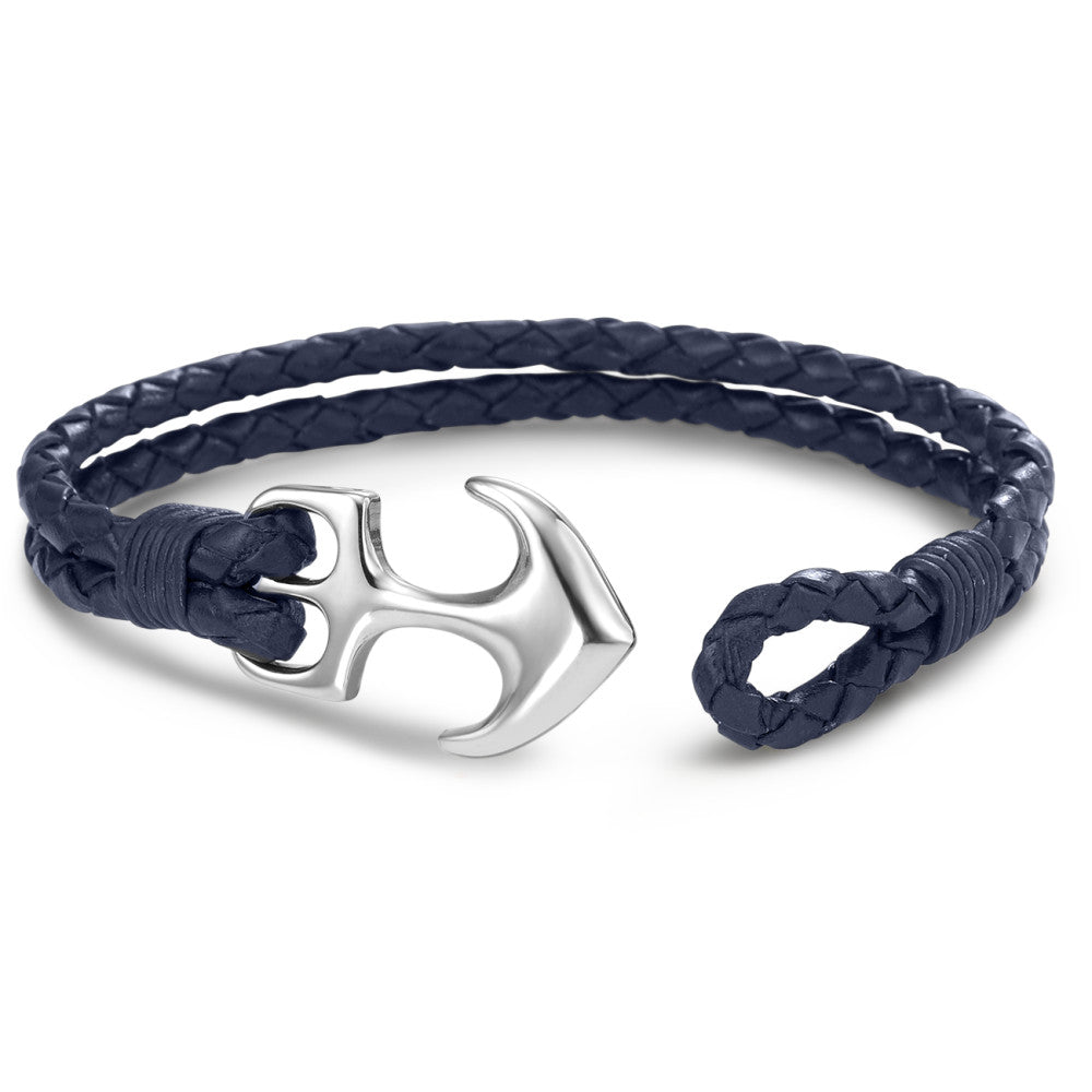 Bracelet Leather, Stainless steel Anchor 20 cm