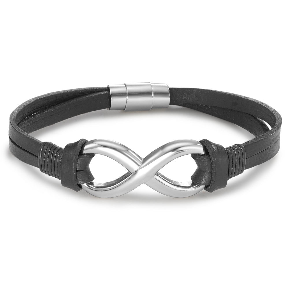 Bracelet Leather, Stainless steel Infinity 17 cm