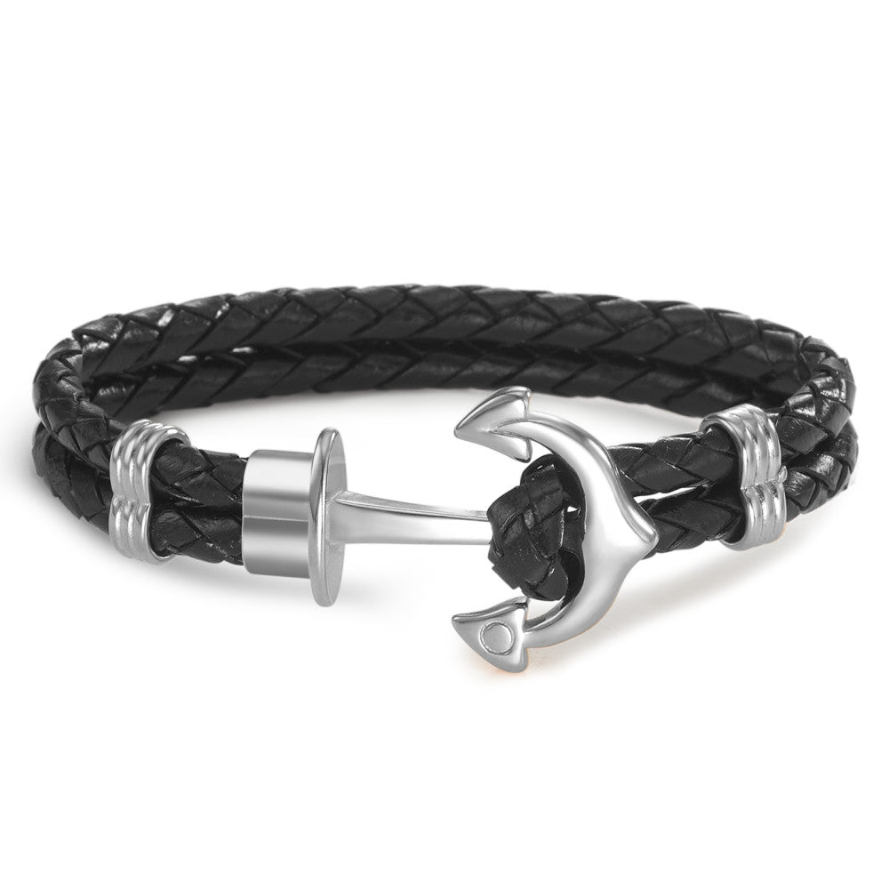 Bracelet Leather, Stainless steel Anchor 21.5 cm