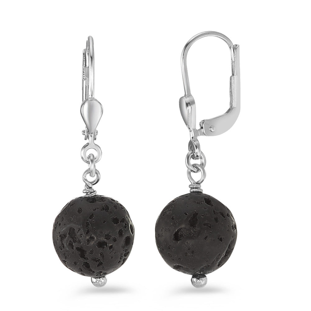 Drop Earrings Silver Lava 2 Stones Rhodium plated