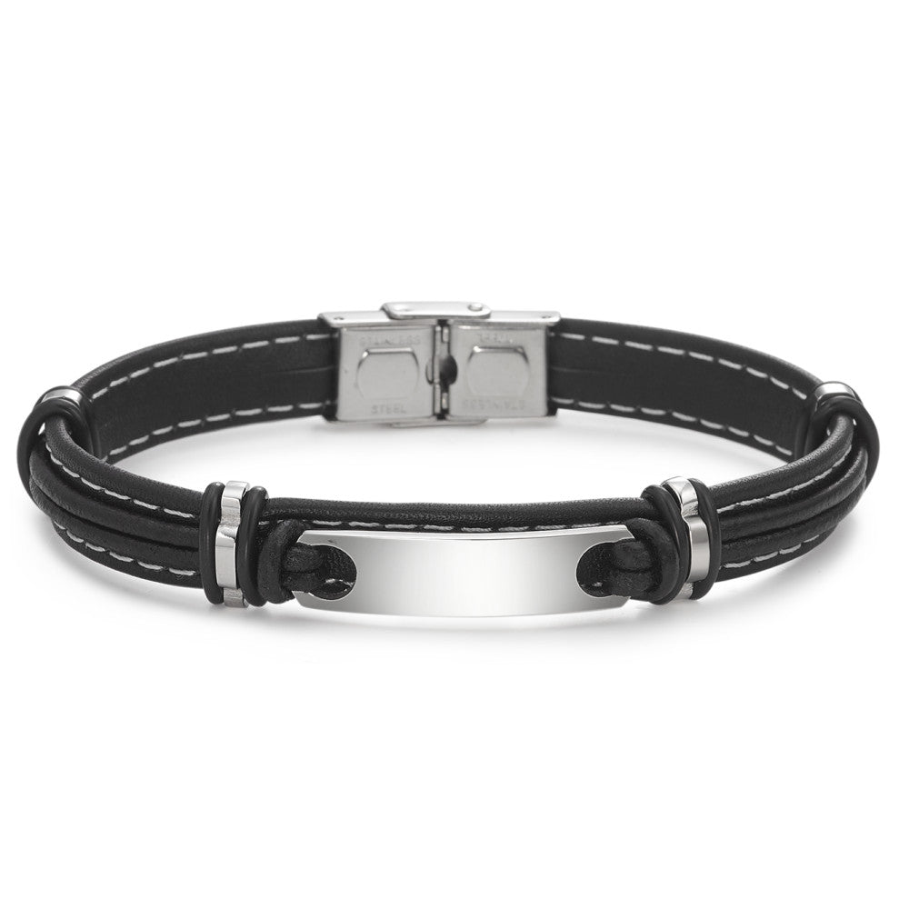 Engravable bracelet Leather, Stainless steel 21 cm