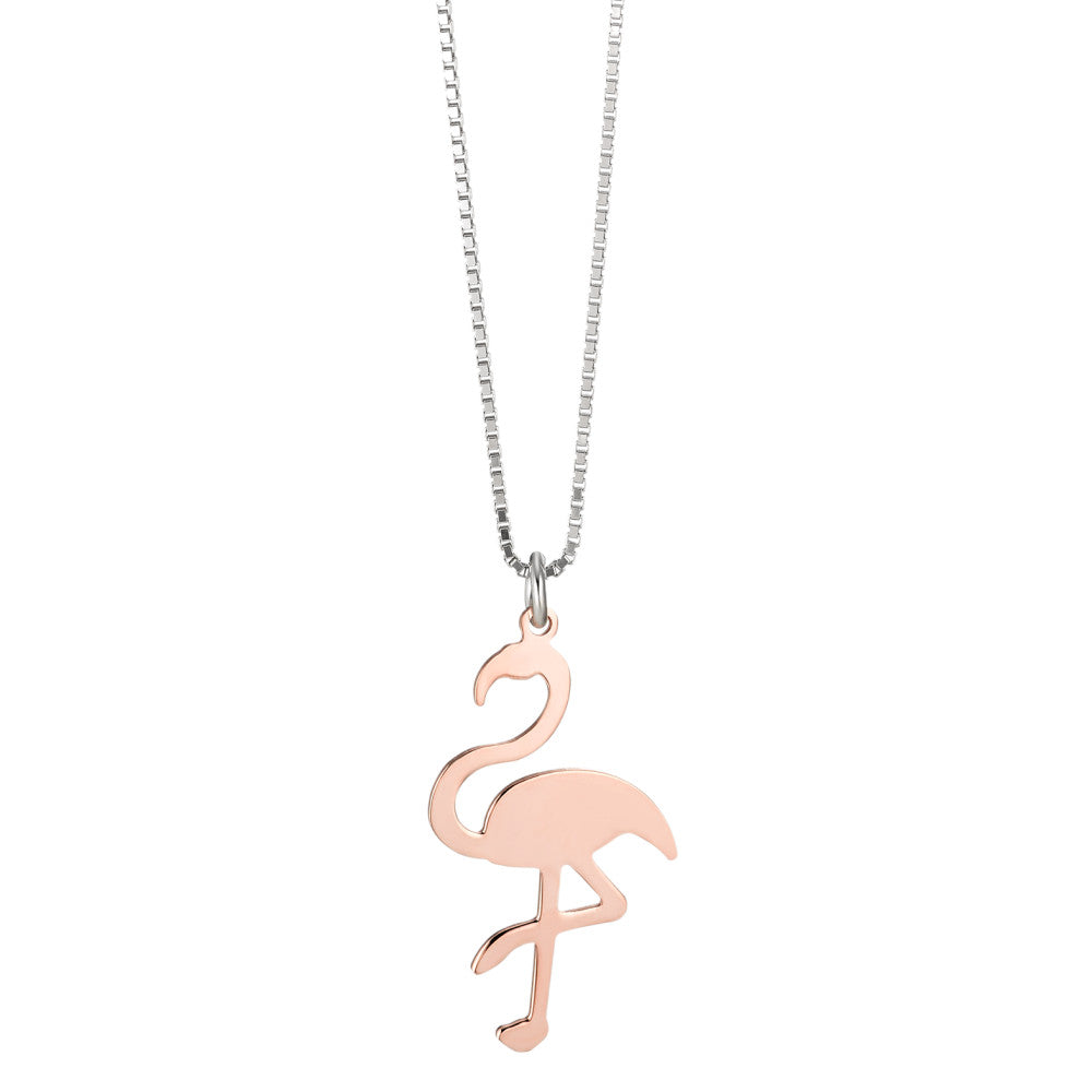 Necklace with pendant Silver Rose Gold plated Flamingo 38 cm