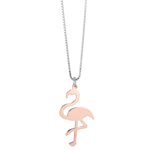 Necklace with pendant Silver Rose Gold plated Flamingo 38 cm