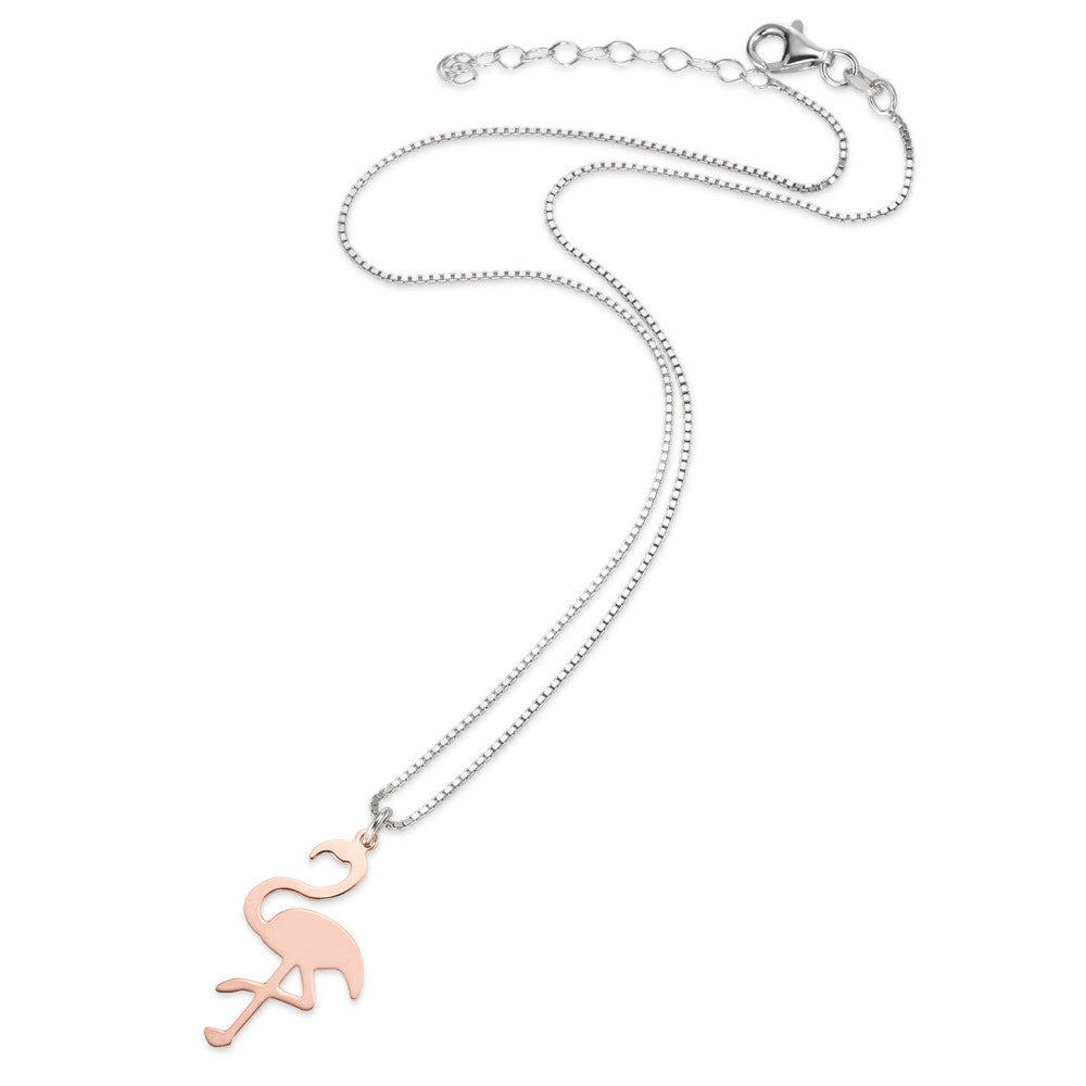 Necklace with pendant Silver Rose Gold plated Flamingo 38 cm