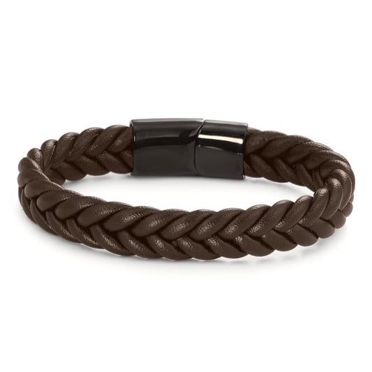 Bracelet Leather, Stainless steel Black IP coated 21 cm